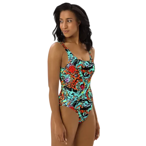 Neon Wildstyle on a One-Piece Swimsuit
