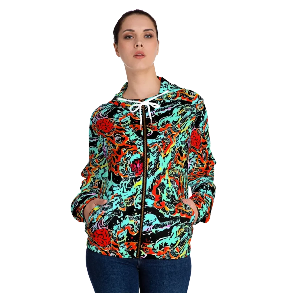 Neon Wildstyle on Women's Full-Zip Hoodie — Front On Person