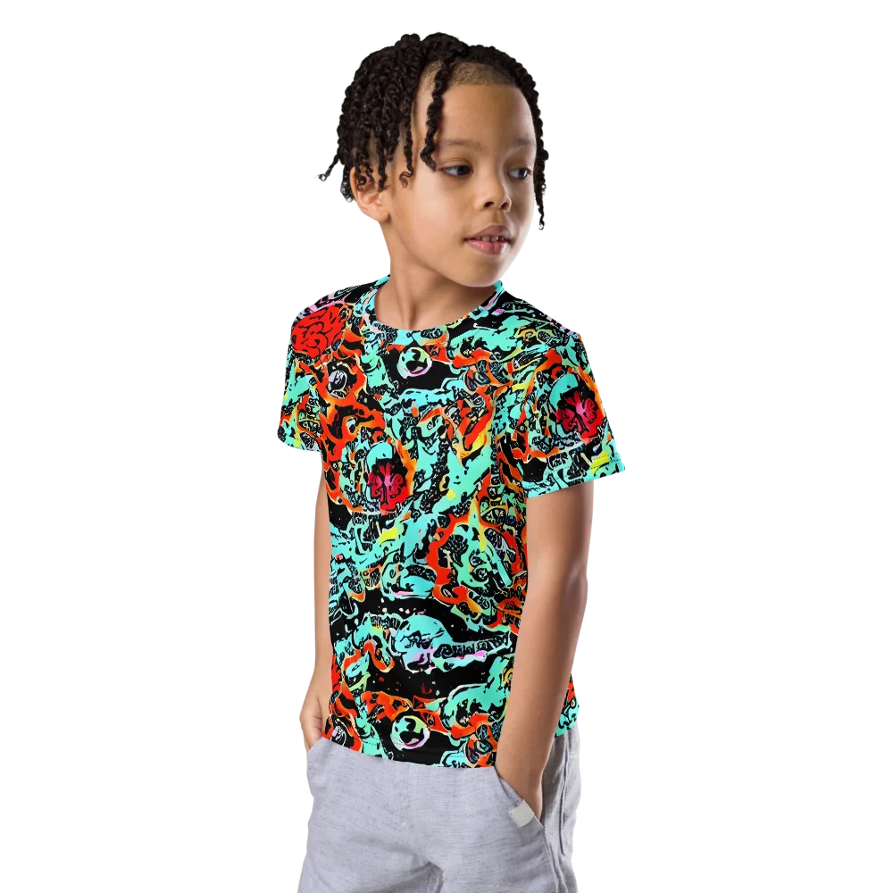 Neon Wildstyle on Kids Crew Neck T-Shirt — Left Front
