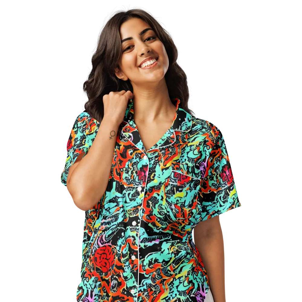 Neon Wildstyle on Women's Short Sleeve Pajama Top — Front
