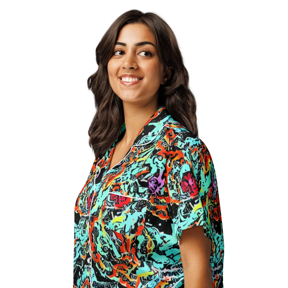 Neon Wildstyle on Women's Short Sleeve Pajama Top — Left Front