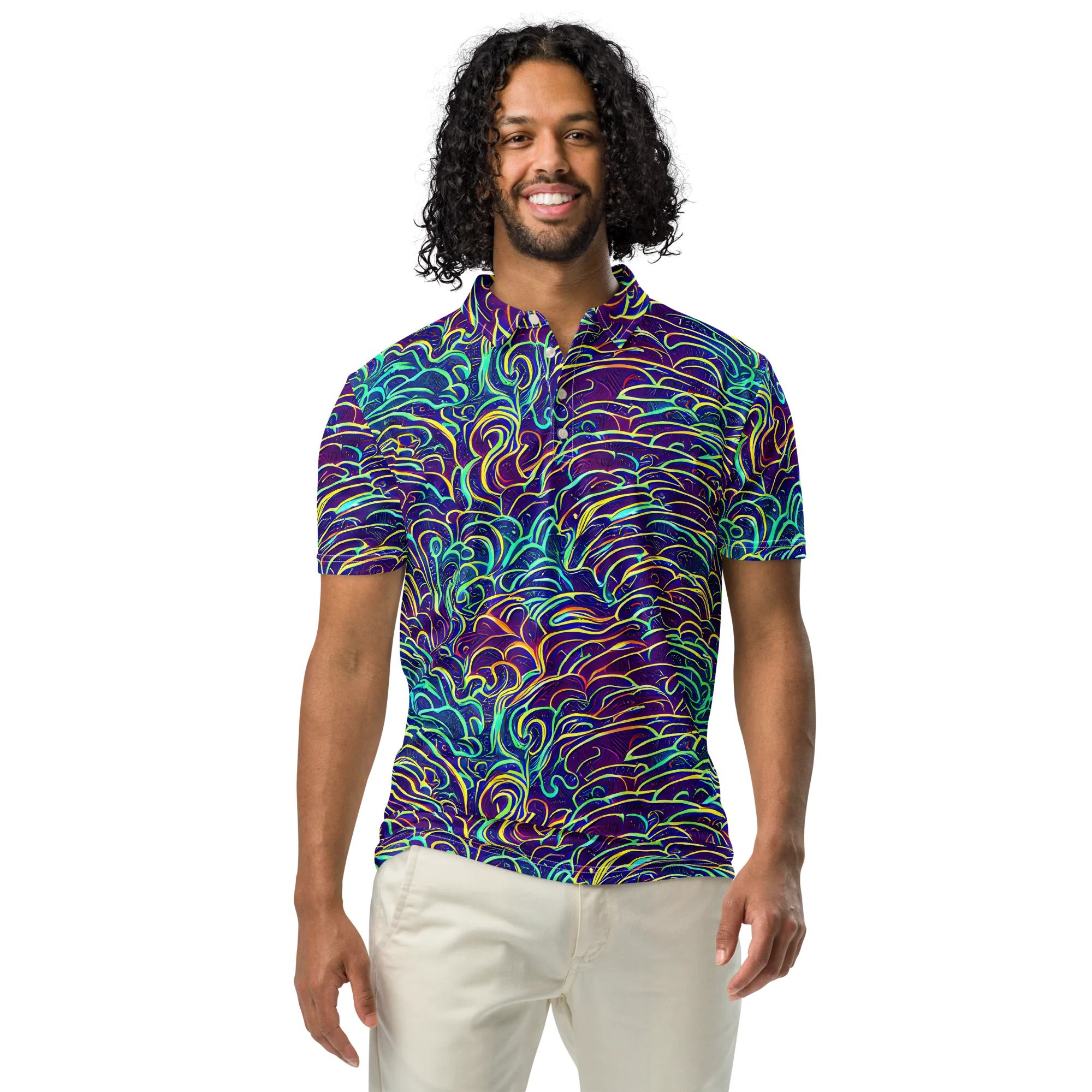 Cosmic Calligraphy on Men's Slim Fit Polo Shirt — Front