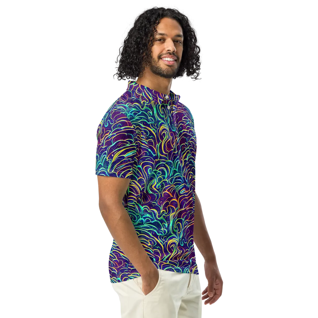 Cosmic Calligraphy on Men's Slim Fit Polo Shirt — Right Front