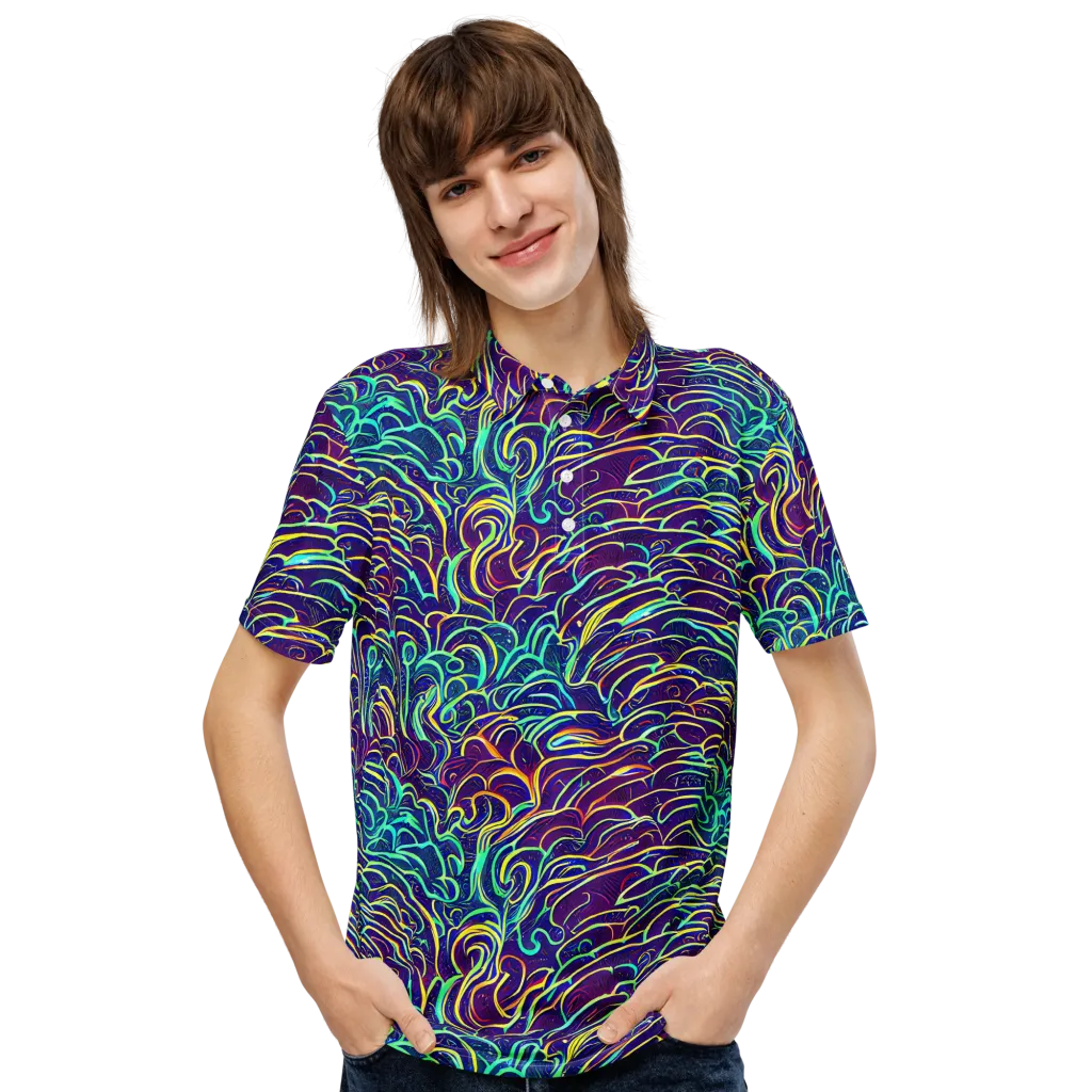 Cosmic Calligraphy on Men's Slim Fit Polo Shirt — Front