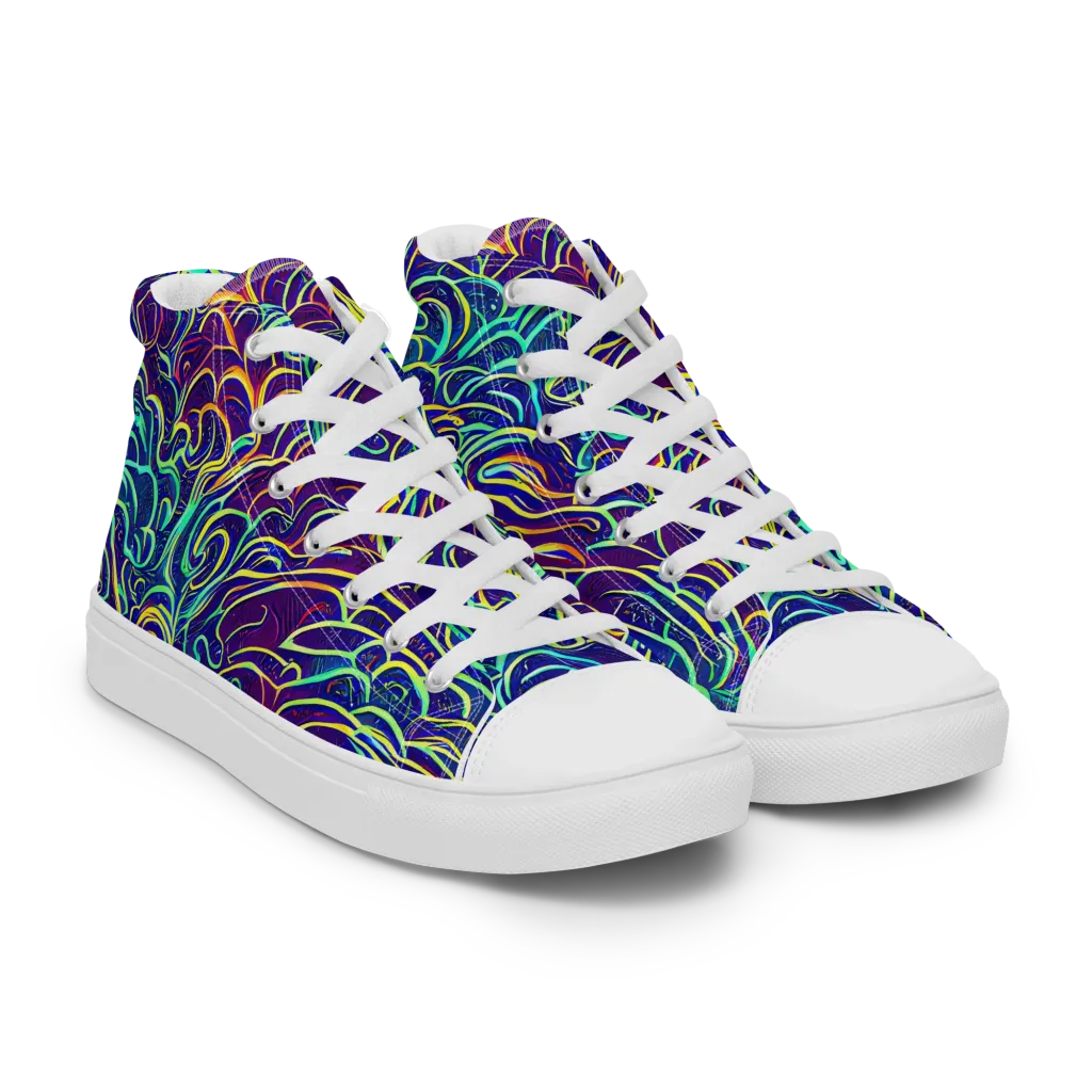 Cosmic Calligraphy on Men's High Top Canvas Shoes — Right Front