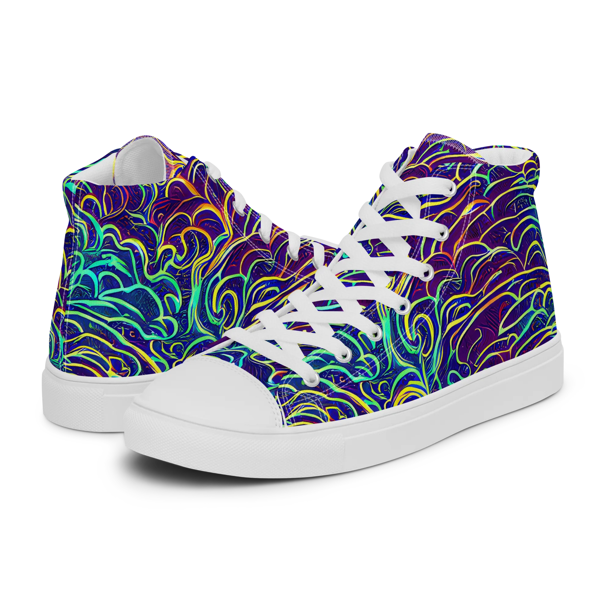 Cosmic Calligraphy on Men's High Top Canvas Shoes — Left