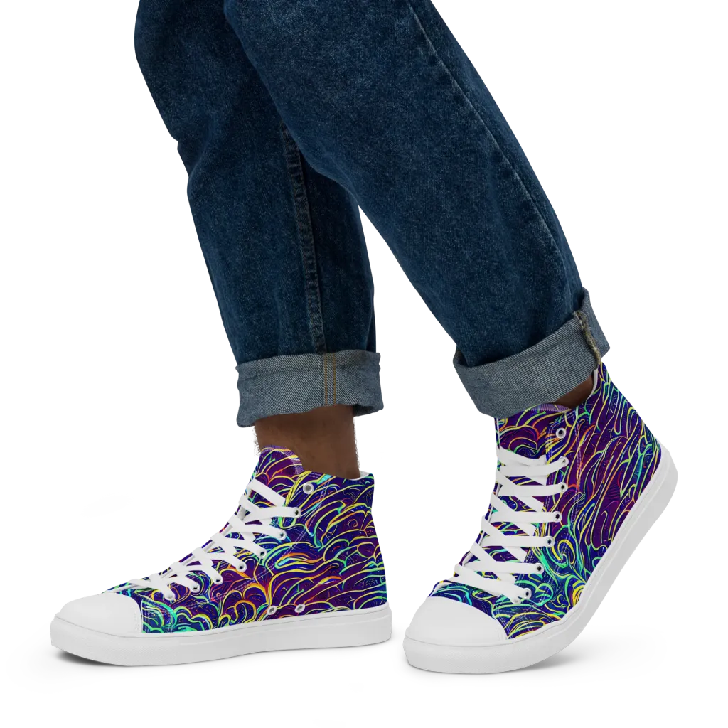Cosmic Calligraphy on Men's High Top Canvas Shoes — Left