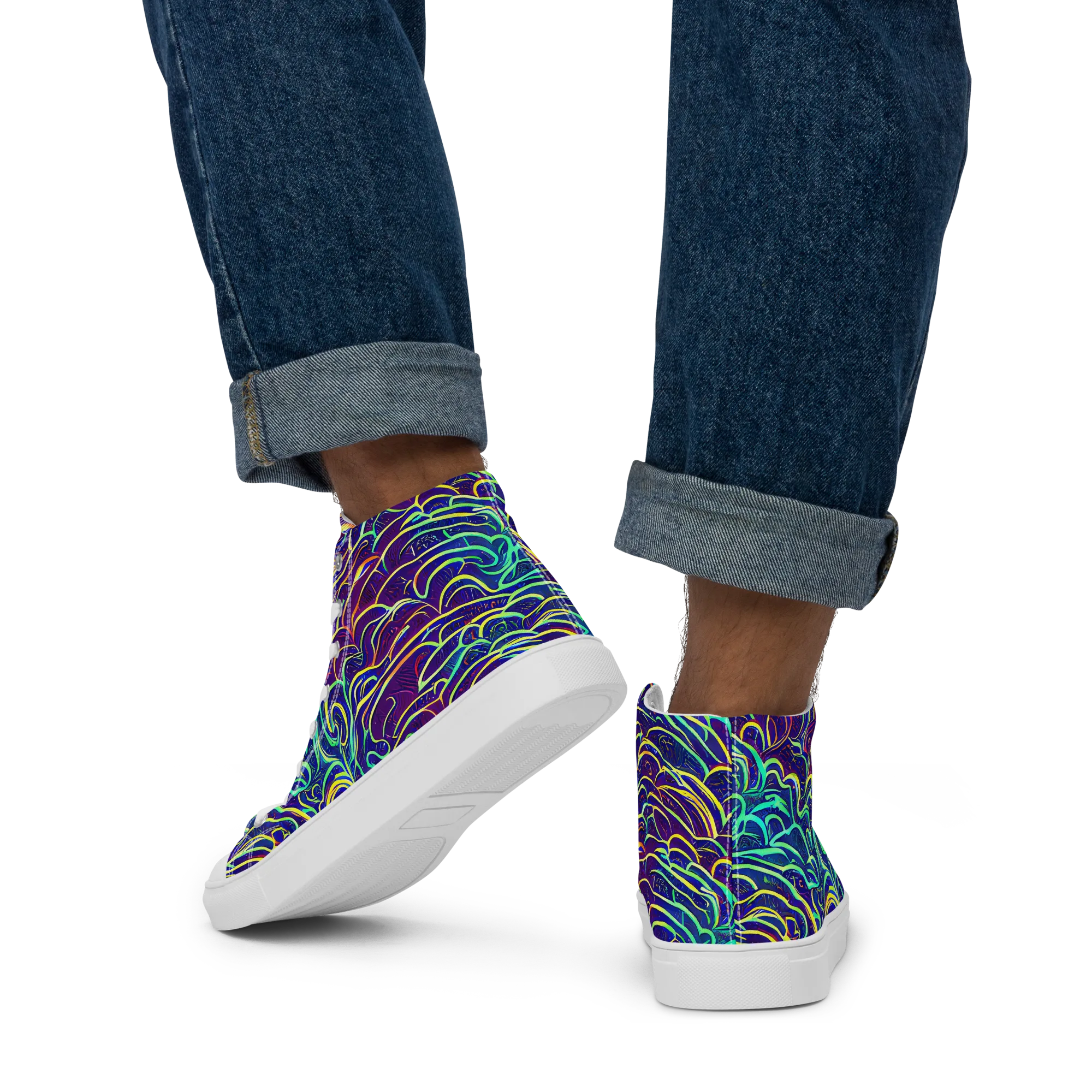 Cosmic Calligraphy on Men's High Top Canvas Shoes — Back