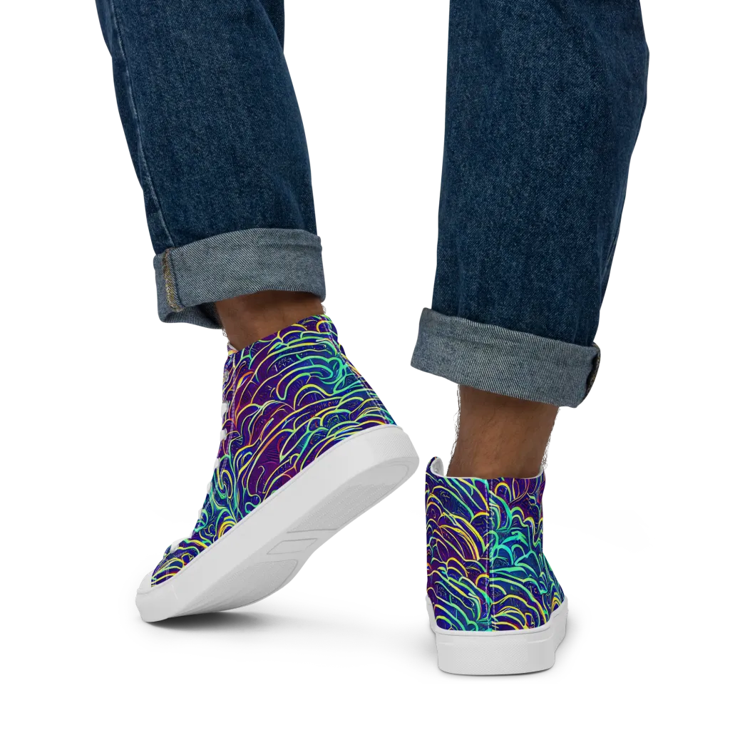 Cosmic Calligraphy on Men's High Top Canvas Shoes — Back
