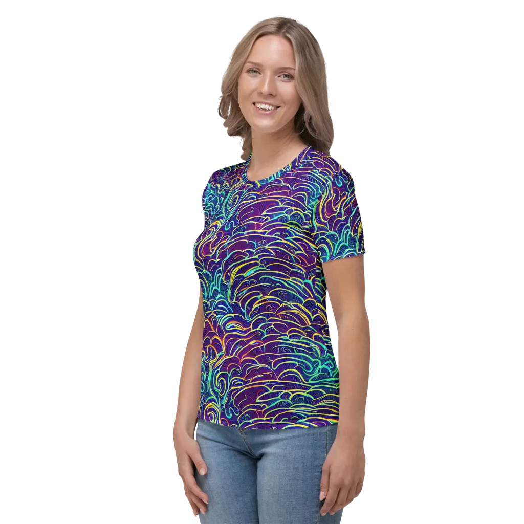 Cosmic Calligraphy on Women's Crew Neck T-Shirt — Left