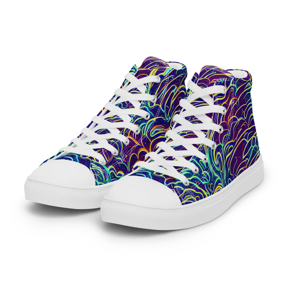 Cosmic Calligraphy on Women's High Top Canvas Shoes — Left Front