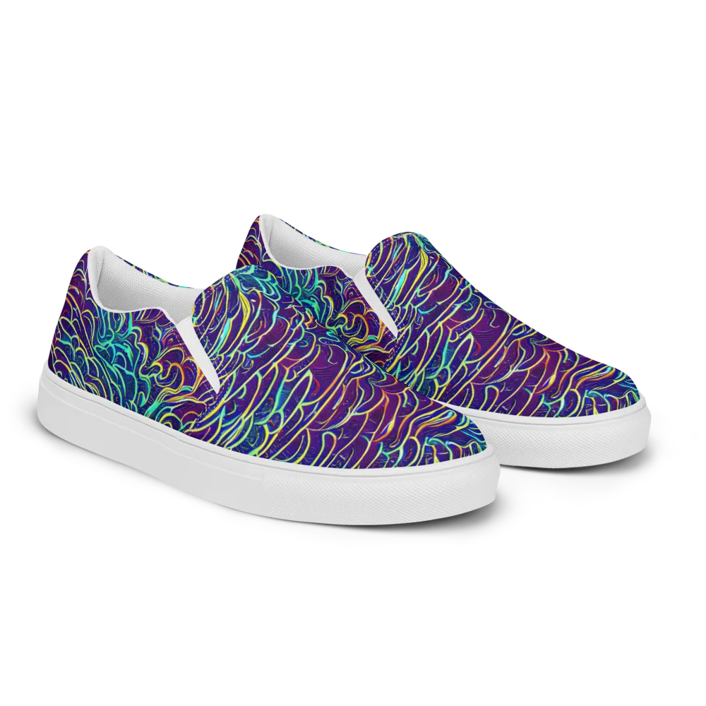 Cosmic Calligraphy on Men's Slip-On Canvas Shoes — Right Front