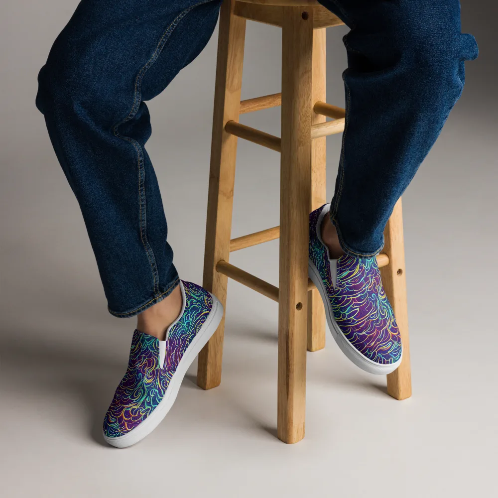 Cosmic Calligraphy on Men's Slip-On Canvas Shoes — Front