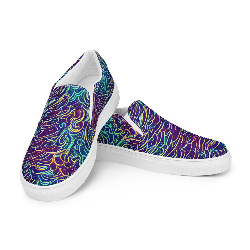 Cosmic Calligraphy on Women's Slip-On Canvas Shoes — Left Front