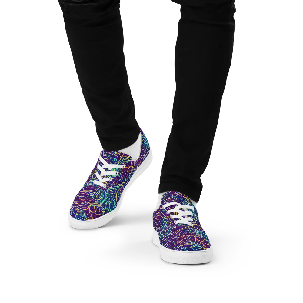 Cosmic Calligraphy on Men's Lace-Up Canvas Shoes — Front
