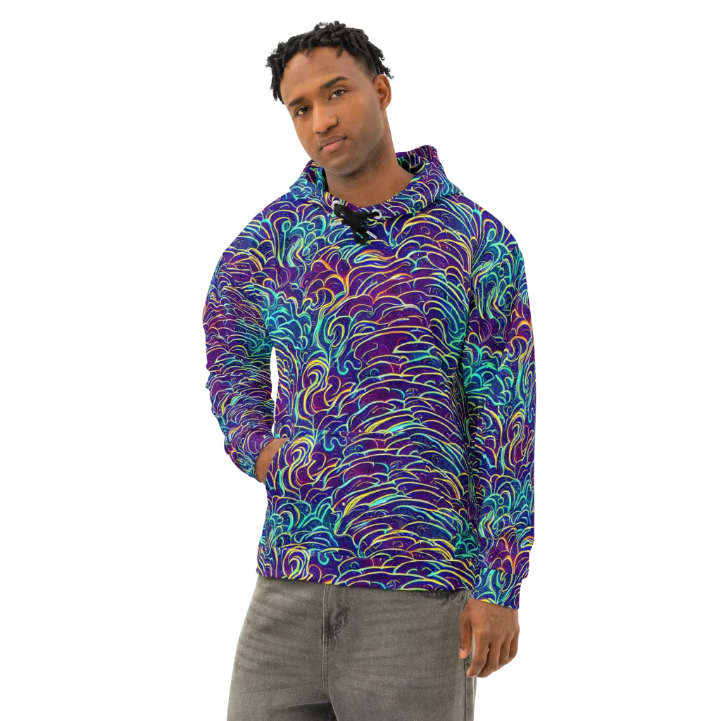 Cosmic Calligraphy on Cotton Hoodie — Left Front