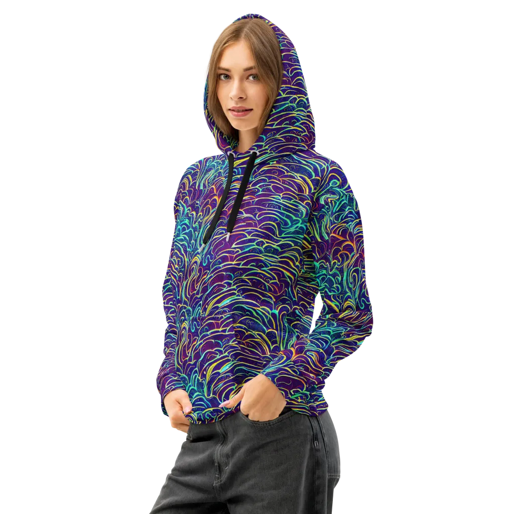 Cosmic Calligraphy on Cotton Hoodie — Left Front