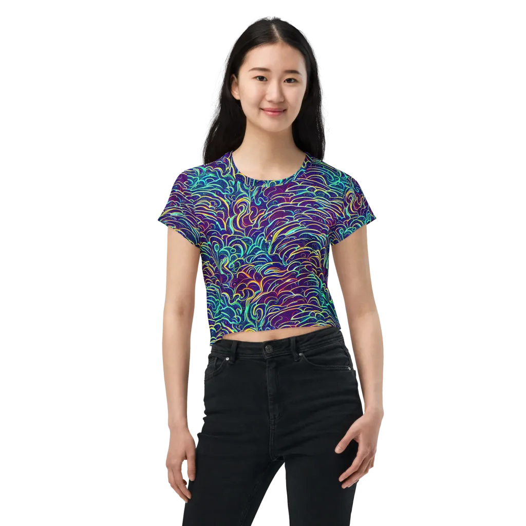 Cosmic Calligraphy on Crop Tee — Front