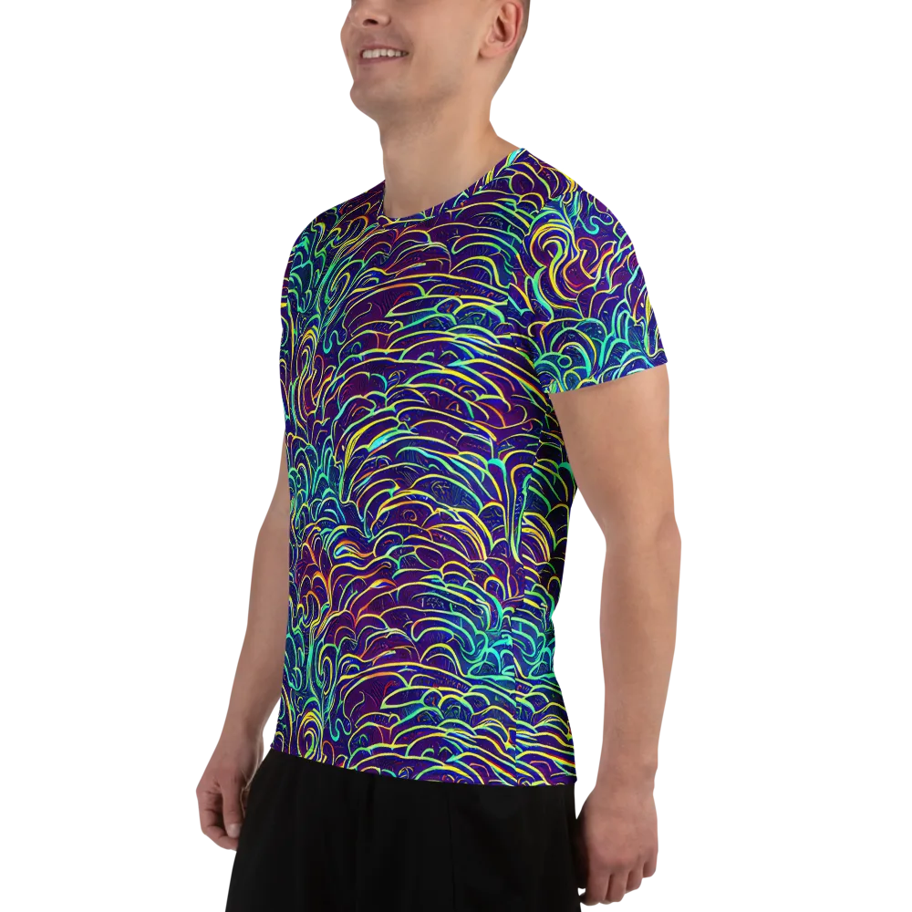 Cosmic Calligraphy on Men's Athletic T-Shirt — Left