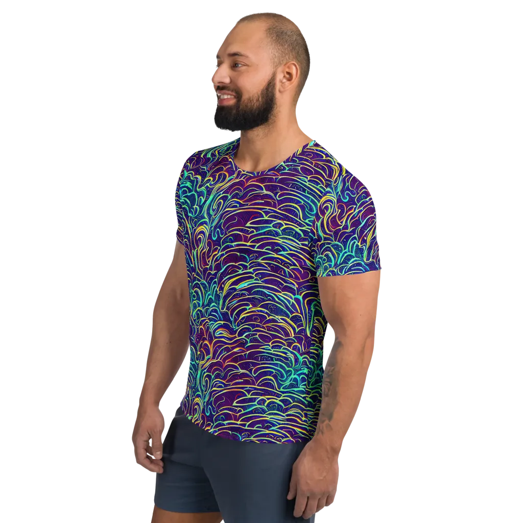 Cosmic Calligraphy on Men's Athletic T-Shirt — Left