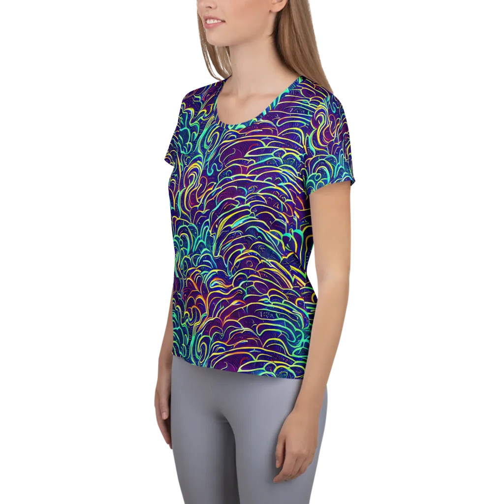 Cosmic Calligraphy on Women's Athletic T-Shirt — Left