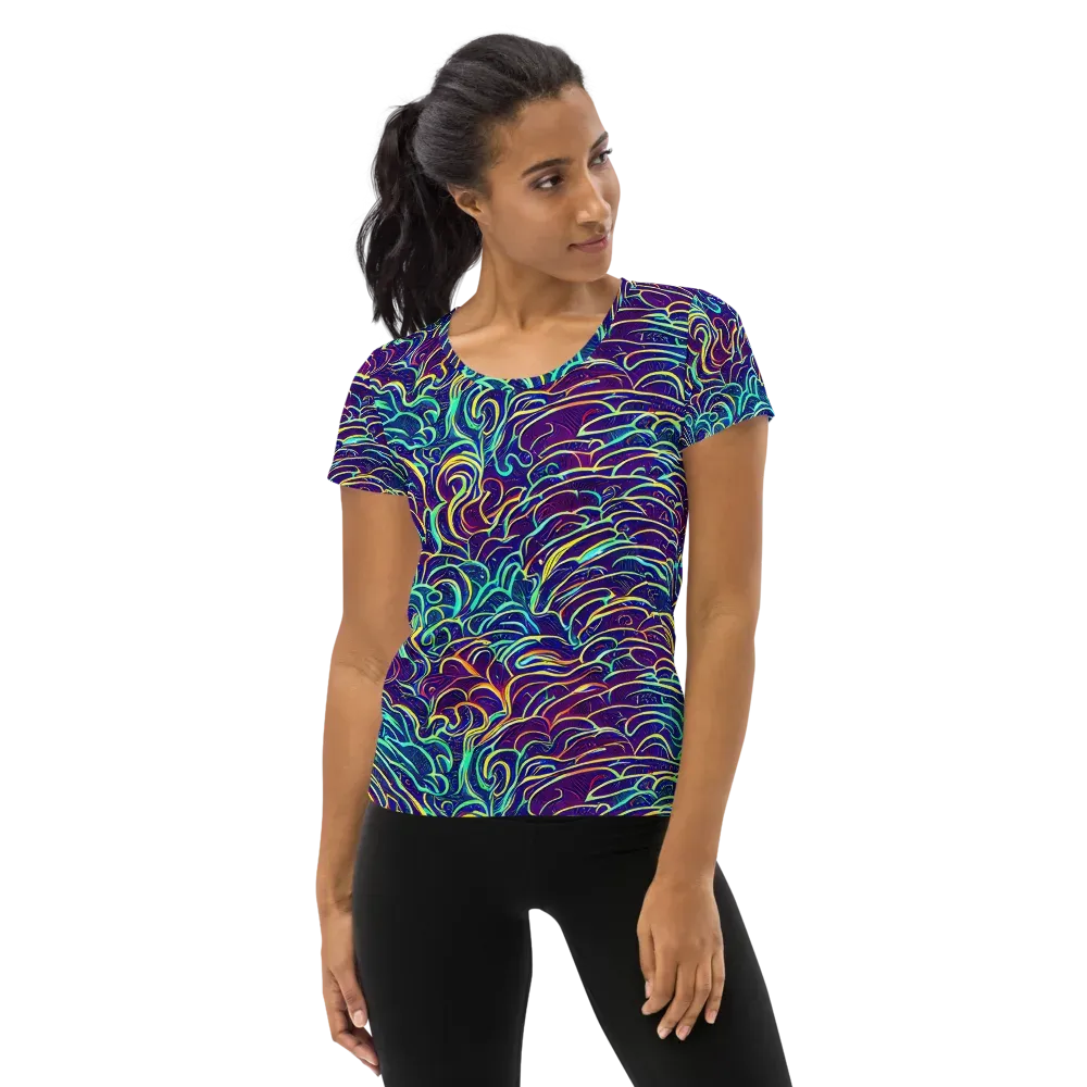 Cosmic Calligraphy on Women's Athletic T-Shirt — Front