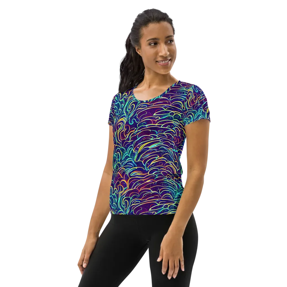 Cosmic Calligraphy on Women's Athletic T-Shirt — Left