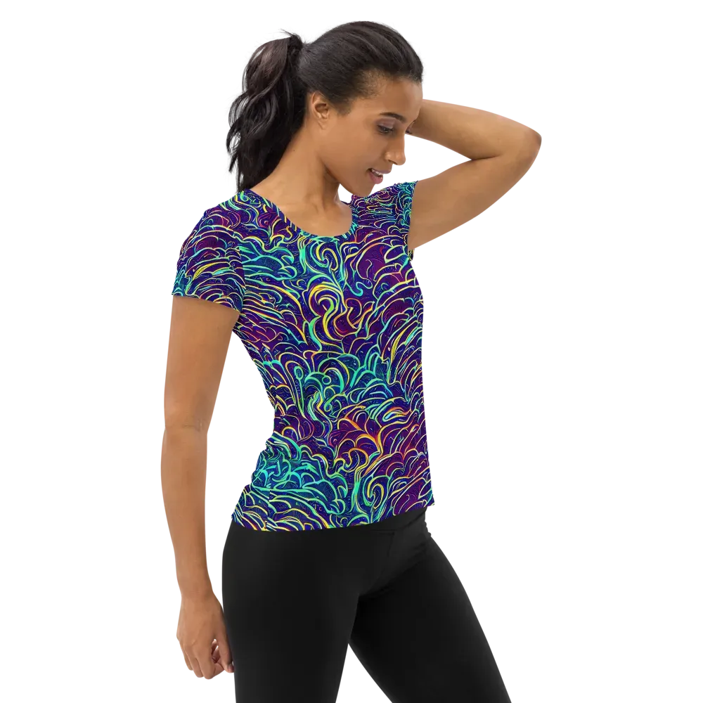 Cosmic Calligraphy on Women's Athletic T-Shirt — Right