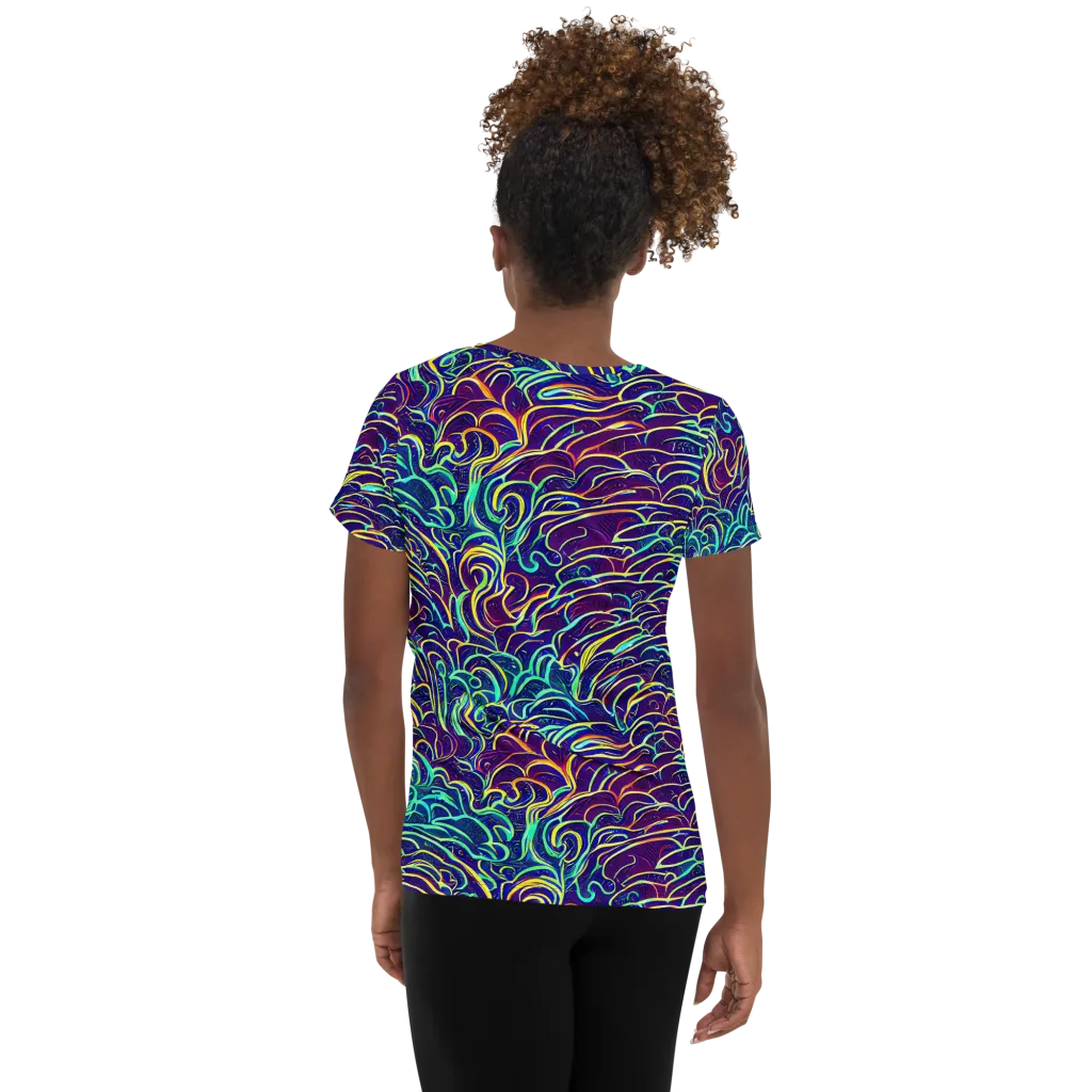 Cosmic Calligraphy on Women's Athletic T-Shirt — Back