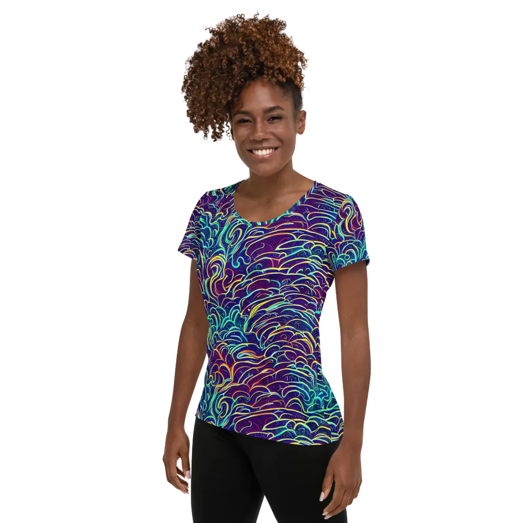 Cosmic Calligraphy on Women's Athletic T-Shirt — Left