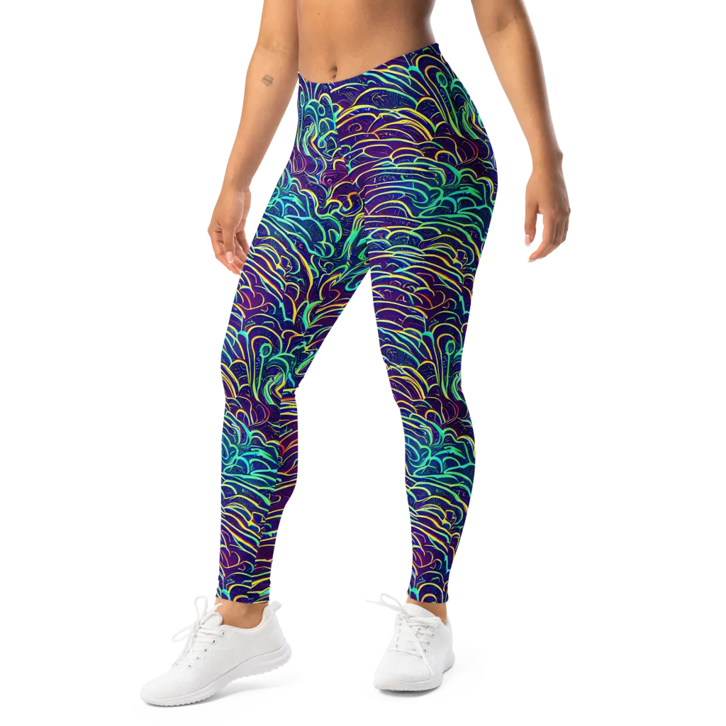 Cosmic Calligraphy on Leggings — Left Front