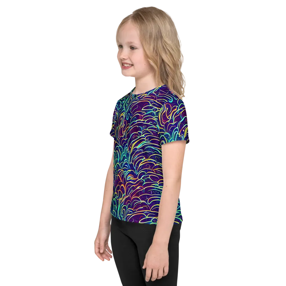 Cosmic Calligraphy on Kids Crew Neck T-Shirt — Left