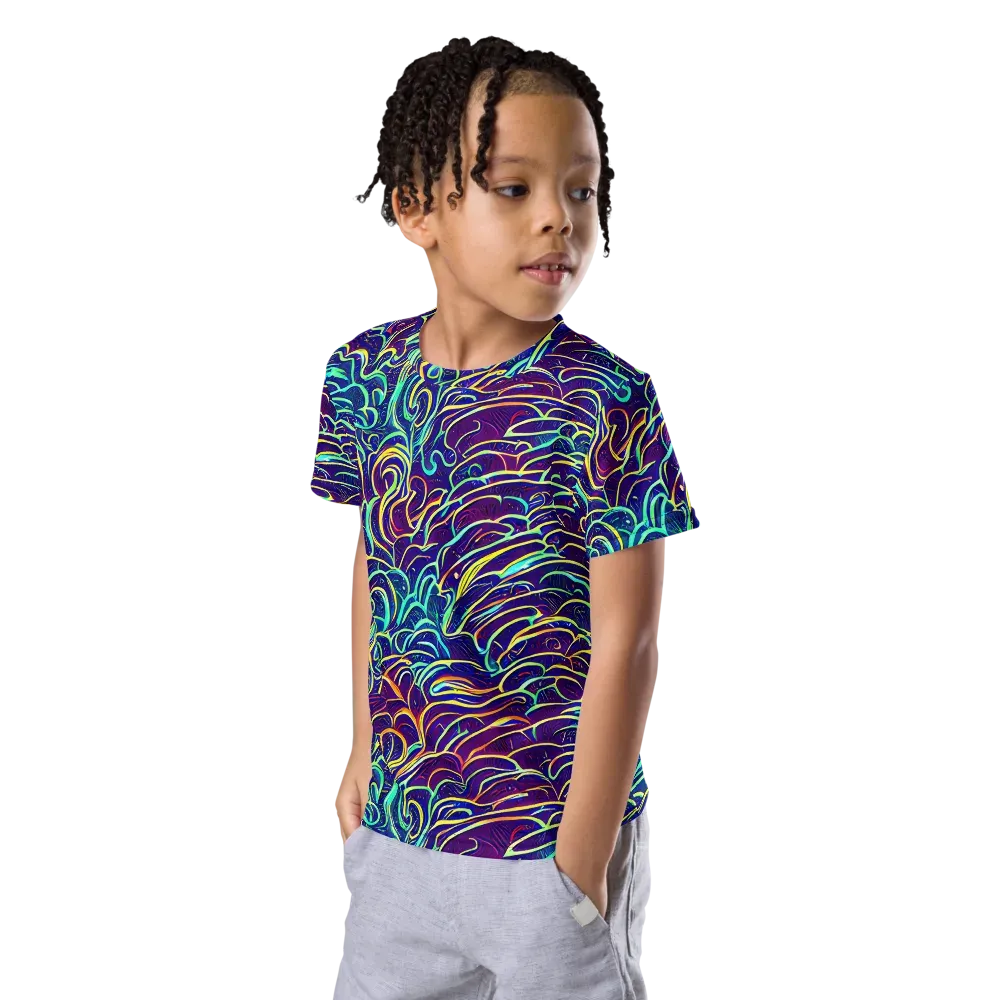 Cosmic Calligraphy on Kids Crew Neck T-Shirt — Left Front
