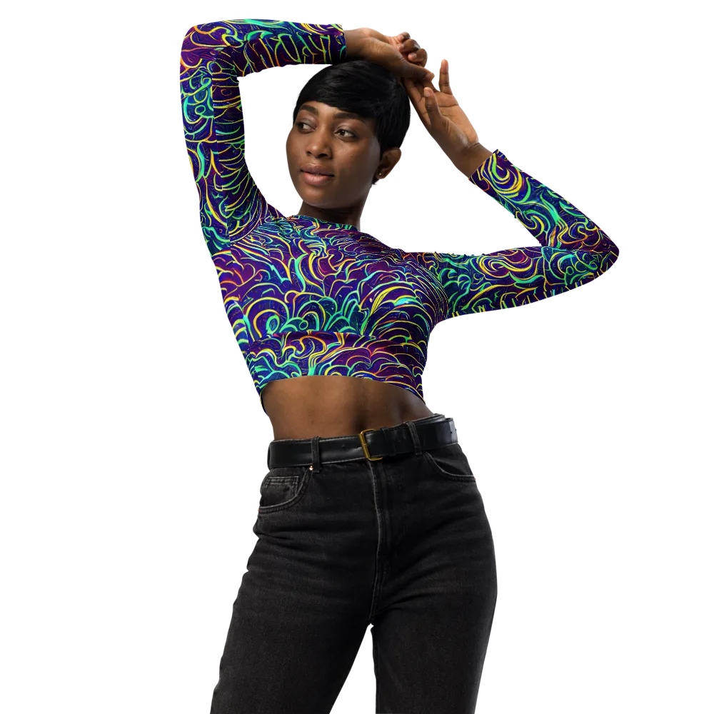 Cosmic Calligraphy on Long Sleeve Crop Top — Front