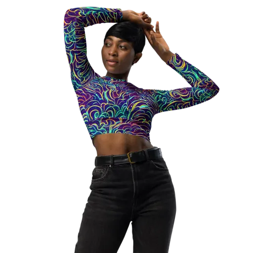Cosmic Calligraphy on a Long Sleeve Crop Top