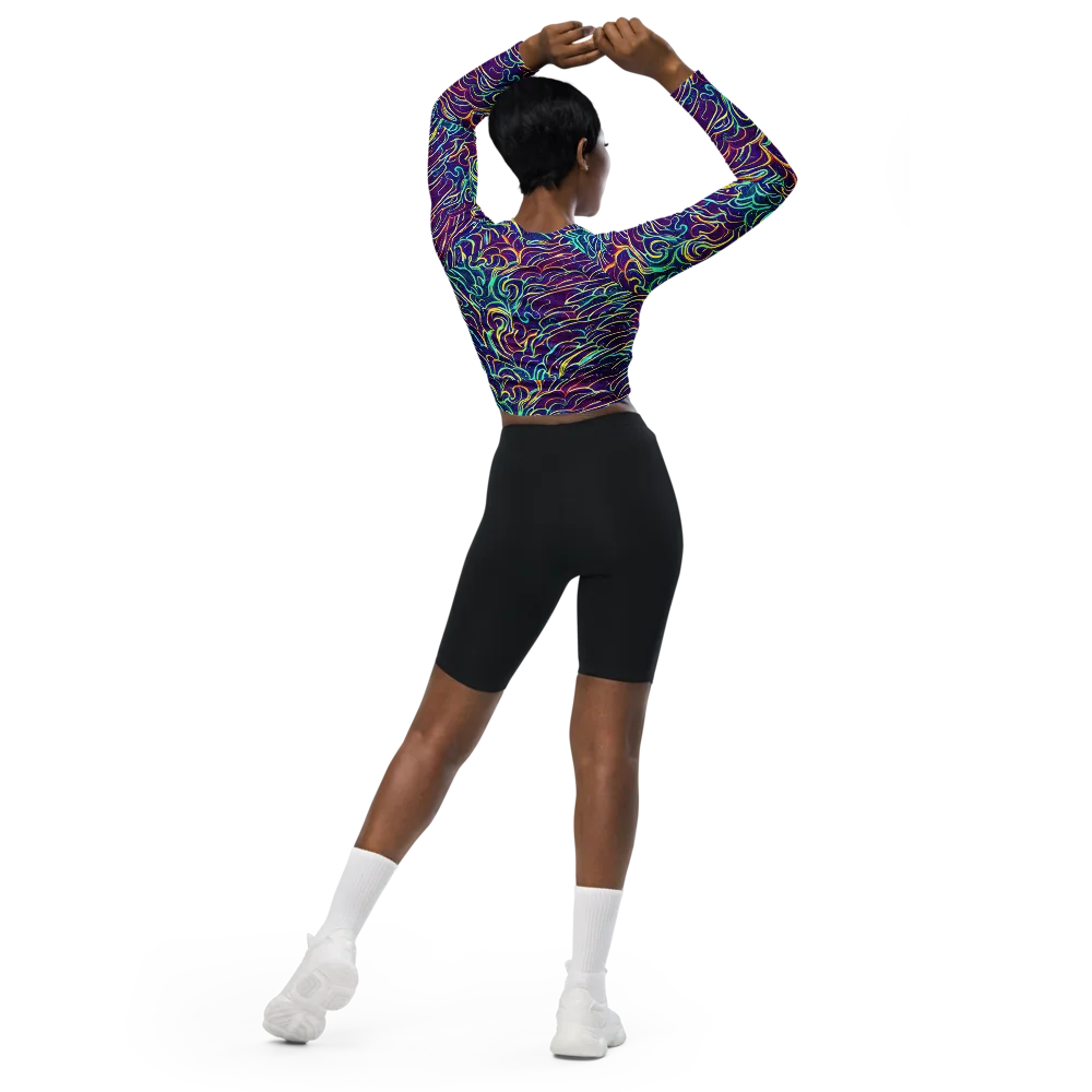 Cosmic Calligraphy on Long Sleeve Crop Top — Back