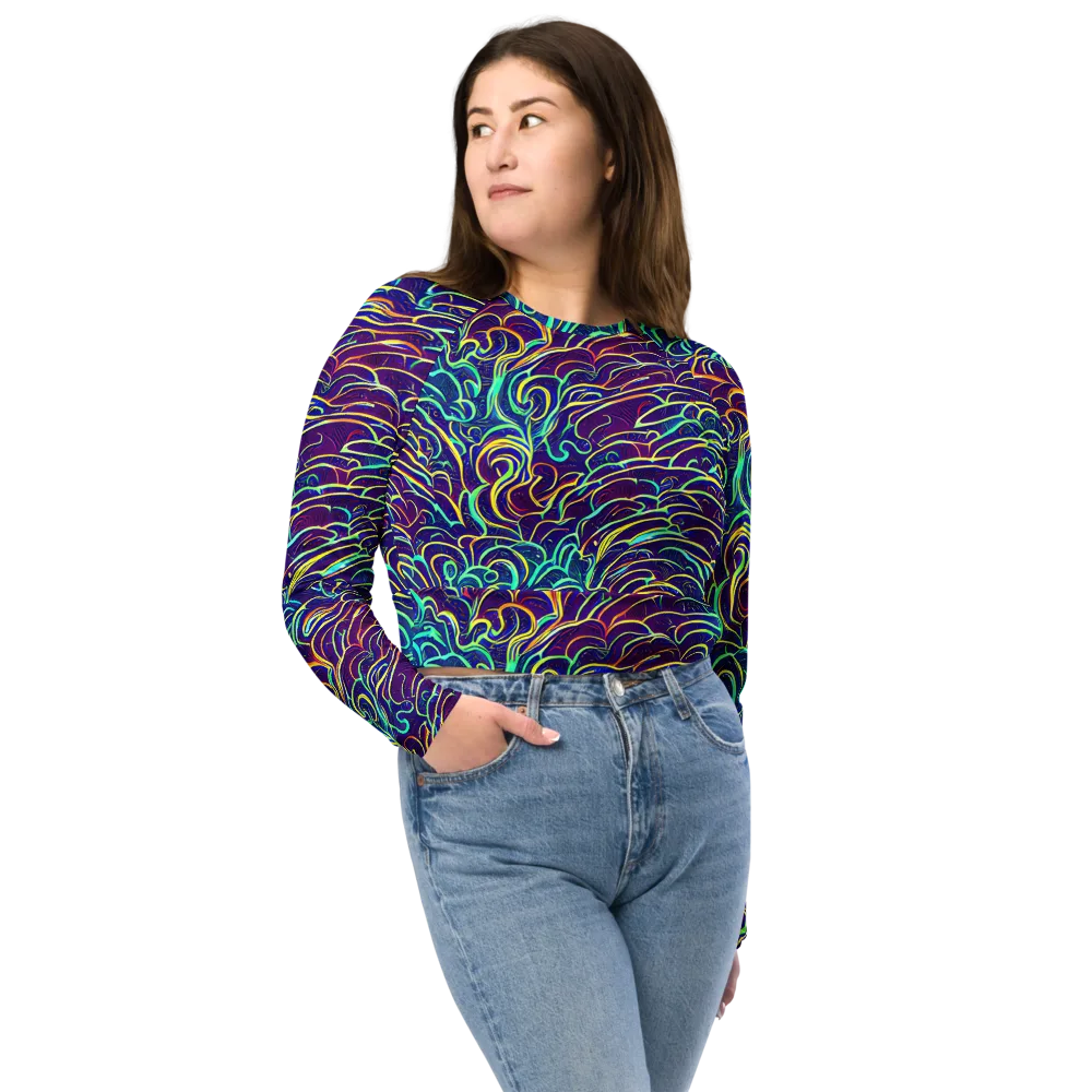 Cosmic Calligraphy on Long Sleeve Crop Top — Front