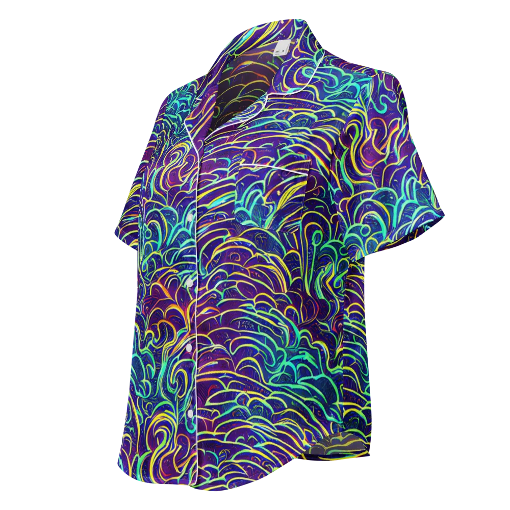 Cosmic Calligraphy on Women's Short Sleeve Pajama Top — Left Front