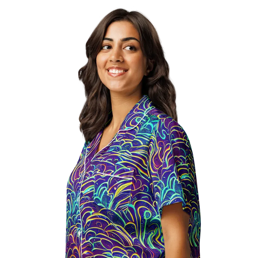 Cosmic Calligraphy on Women's Short Sleeve Pajama Top — Left Front