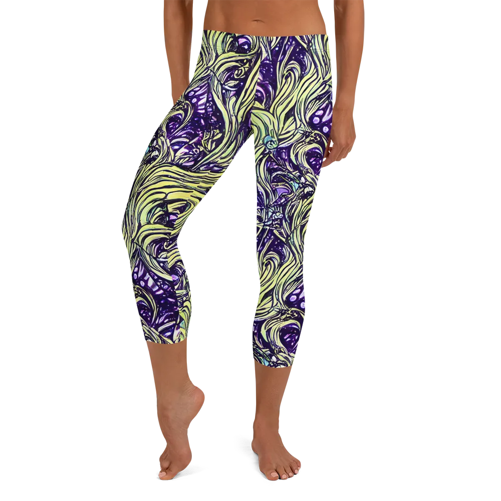 Acid Foliage on Capri Leggings — Front