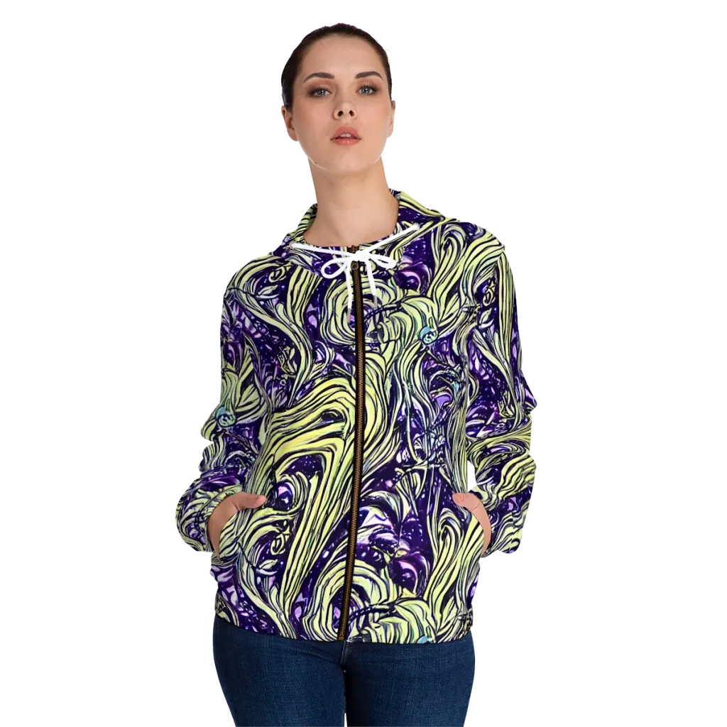 Acid Foliage on Women's Full-Zip Hoodie — Front On Person