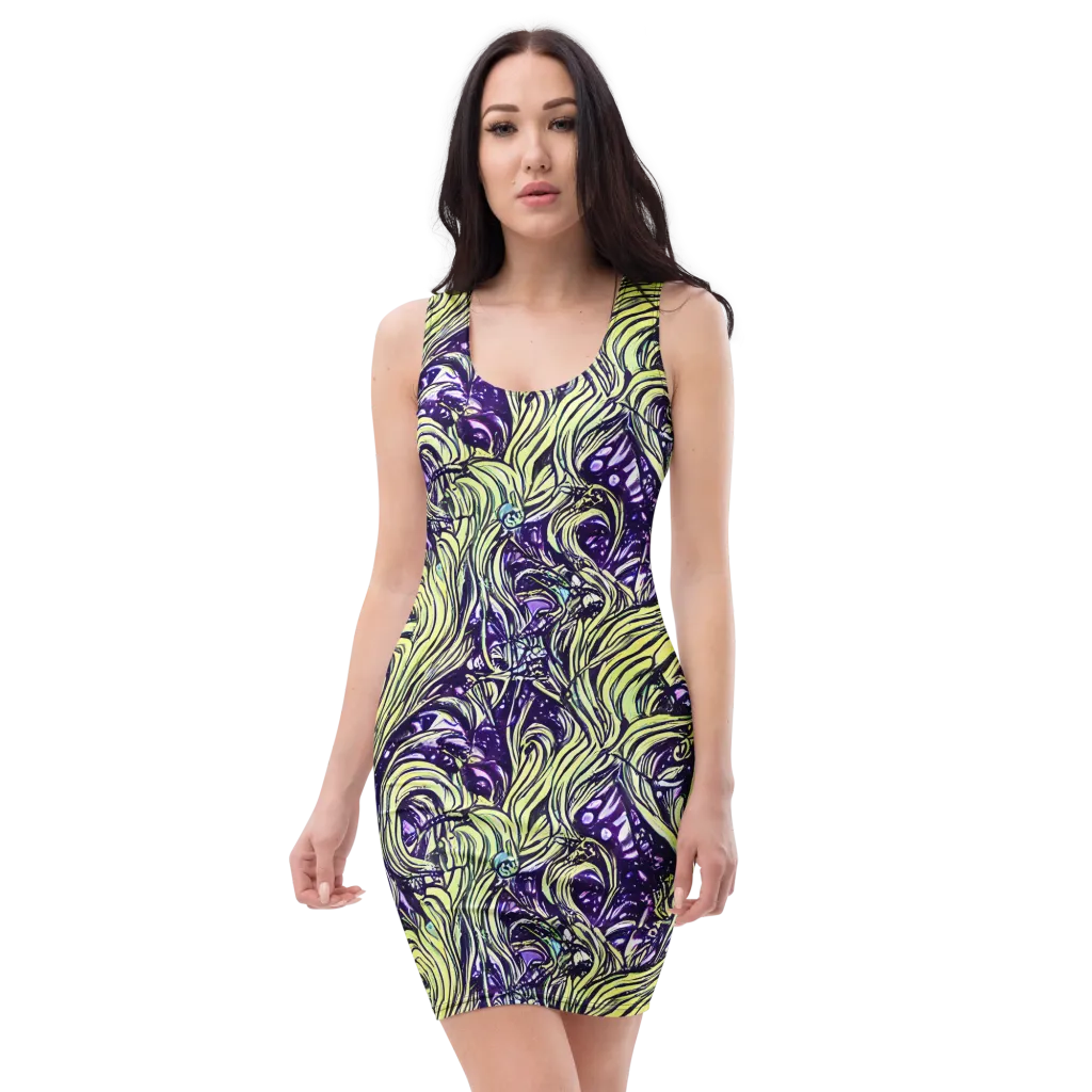 Acid Foliage on Bodycon Dress — Front