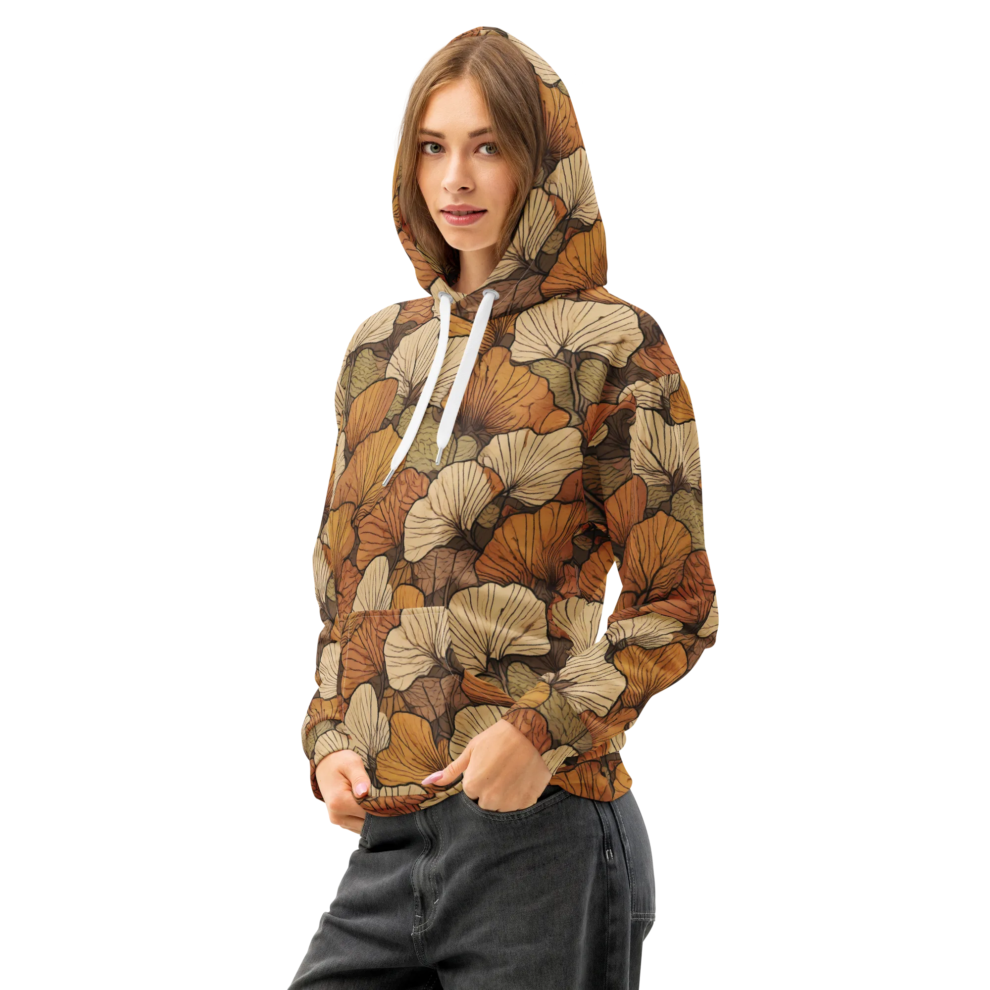 Amber Petal Atlas on Cotton Hoodie — Left Front