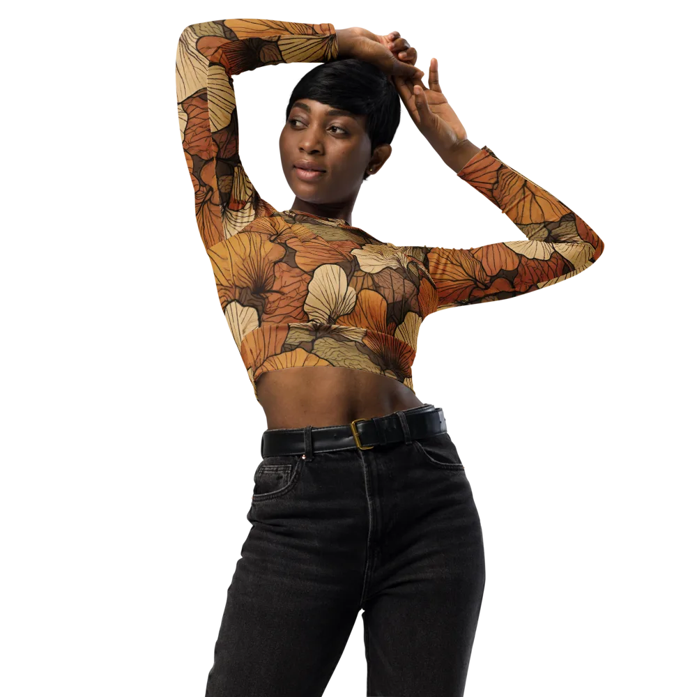 Amber Petal Atlas on Long Sleeve Crop Top — Front