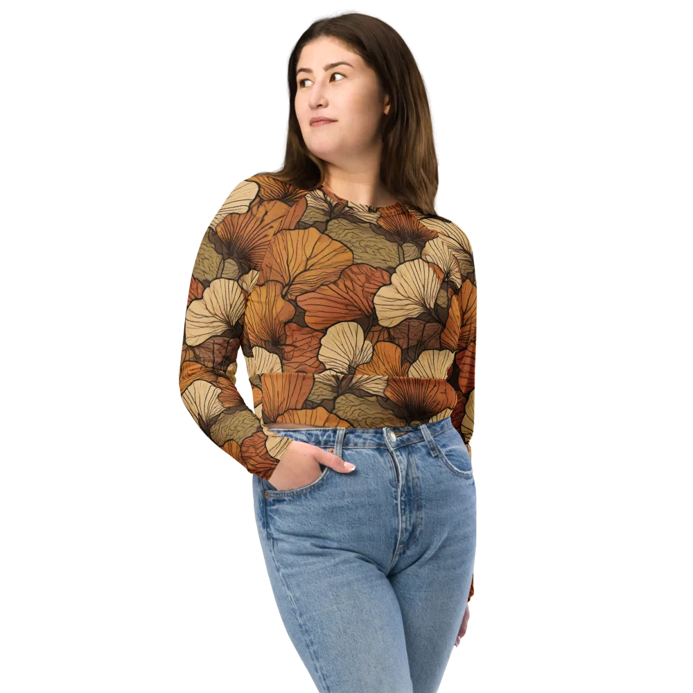 Amber Petal Atlas on Long Sleeve Crop Top — Front