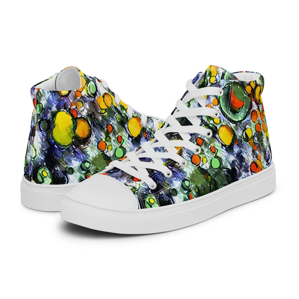 Neon Still Life on Men's High Top Canvas Shoes — Left