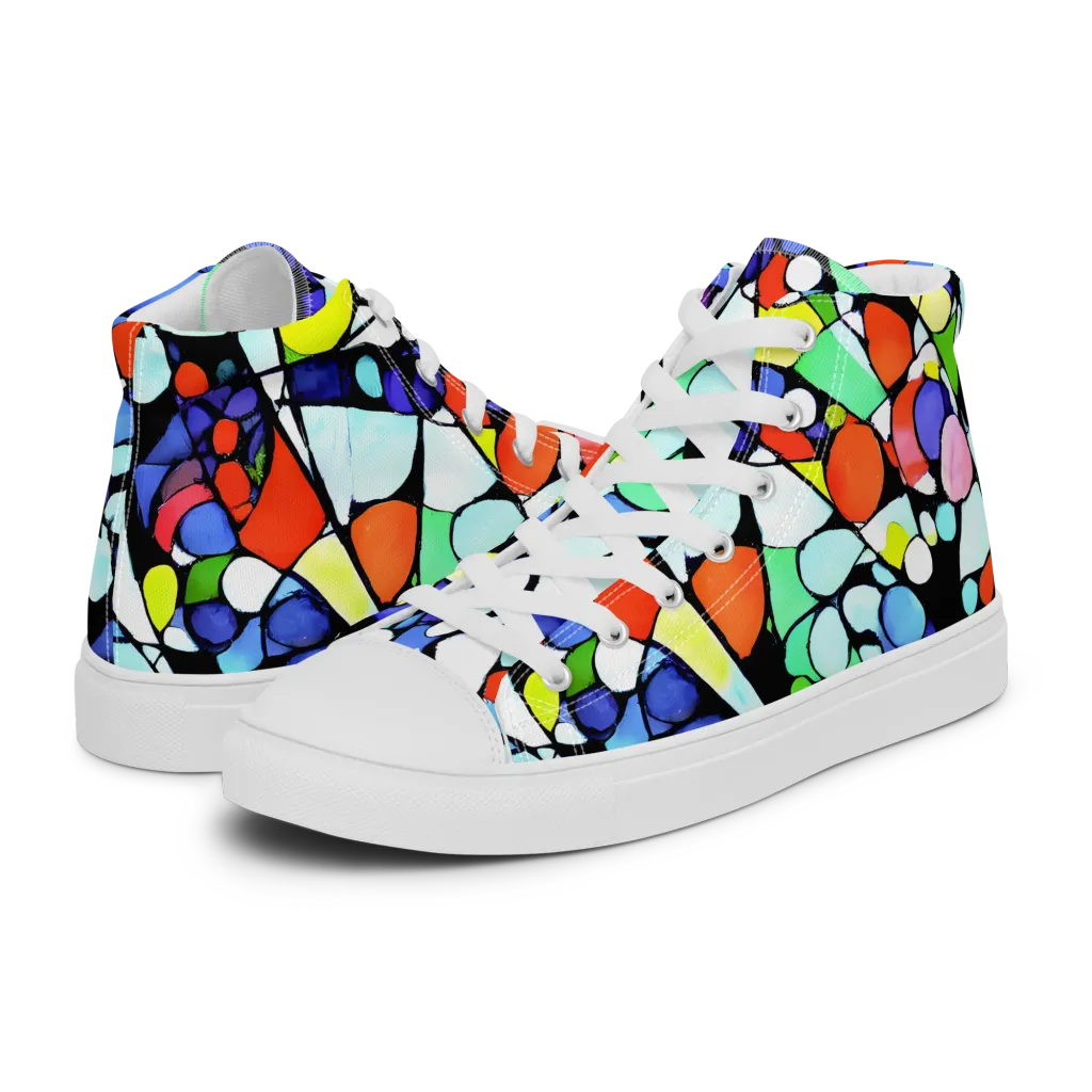 Spectrum Shards on Men's High Top Canvas Shoes — Left