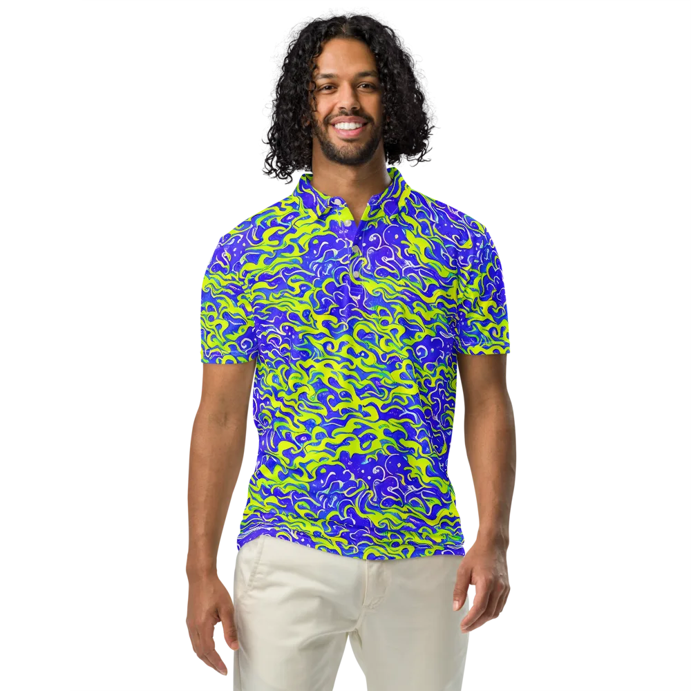Electric Eelgrass on Men's Slim Fit Polo Shirt — Front