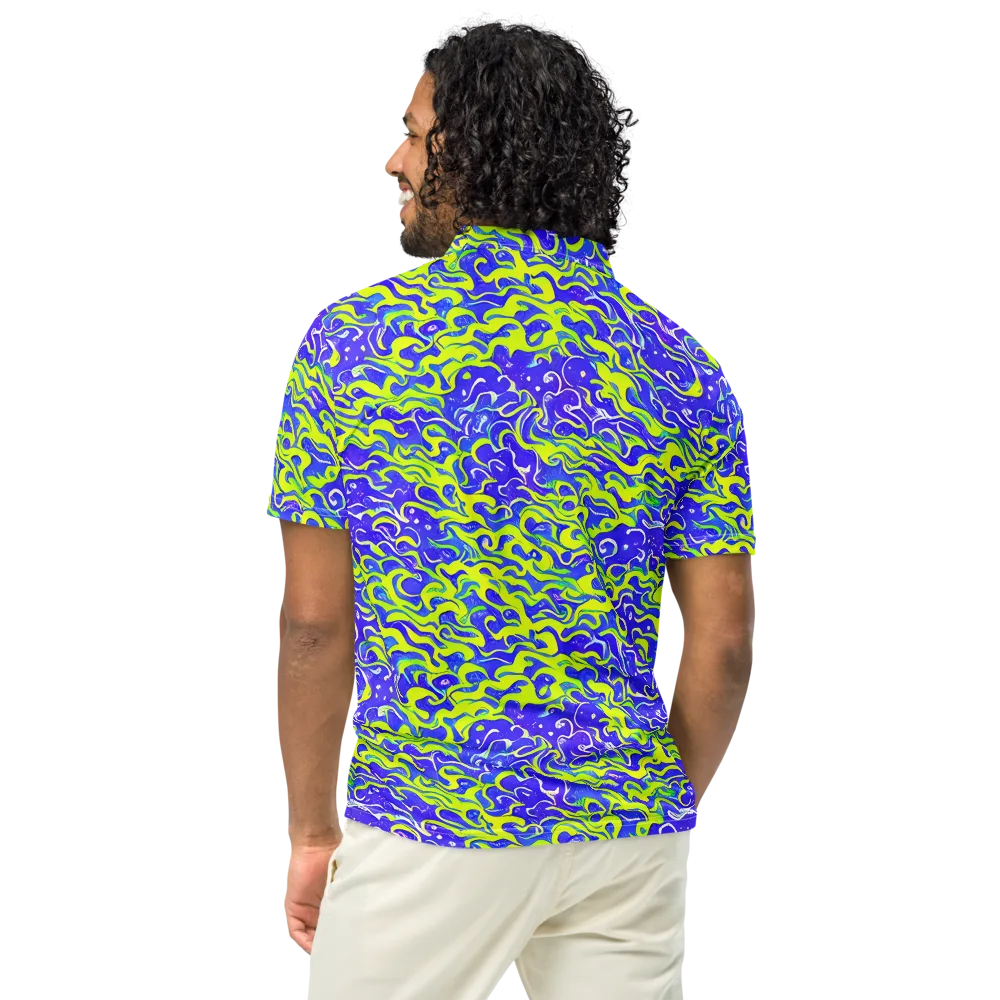 Electric Eelgrass on Men's Slim Fit Polo Shirt — Back
