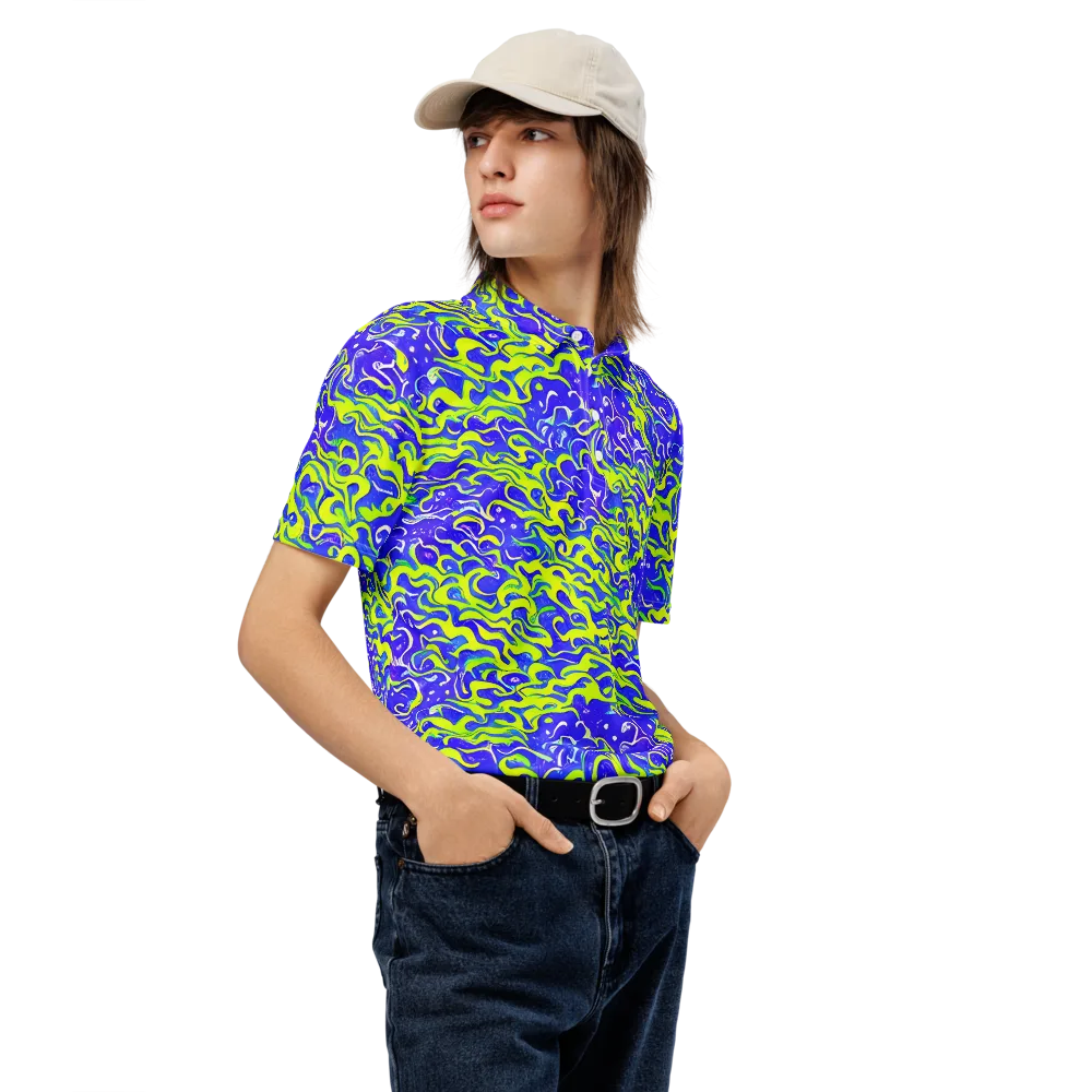 Electric Eelgrass on Men's Slim Fit Polo Shirt — Right Front